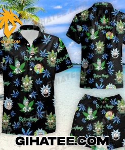 Rick And Morty Cannabis Leaves Hawaiian Shirt And Shorts
