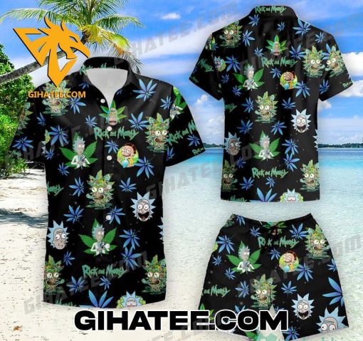 Rick And Morty Cannabis Leaves Hawaiian Shirt And Shorts