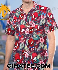 Spider Man With Floral Hawaiian Shirt And Shorts Set