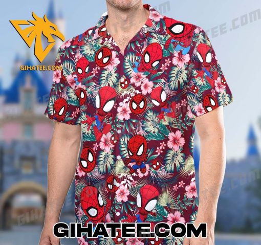 Spider Man With Floral Hawaiian Shirt And Shorts Set