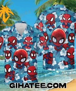 Spiderman Chibi Pattern Tropical Flower Hawaiian Shirt And Shorts Combo