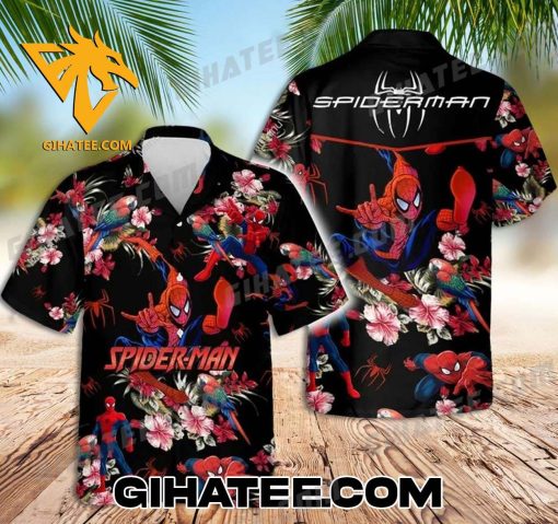 Spiderman Hibiscus Flower Aloha Hawaiian Shirt Set