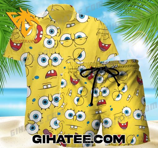 Spongebob Cosplay Hawaiian Shirt And Shorts Set Yellow Color