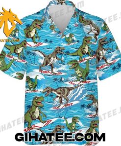 T-Rex Surfing Dinosaur Hawaiian Shirt And Shorts Set
