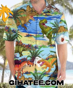 Tyrannosaurus Summer Beach Dinosaur Hawaiian Shirt And Shorts Set