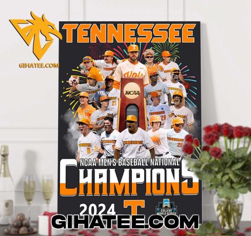 Limited Edition Tennessee Volunteers NCAA Baseball National Champions 2024 Team Poster Canvas