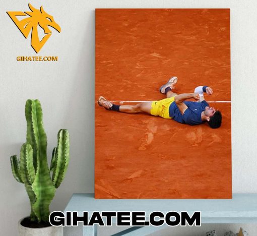 Quality Carlos Alcaraz Roland Garros Champion 2024 Celebrating Moment Poster Canvas