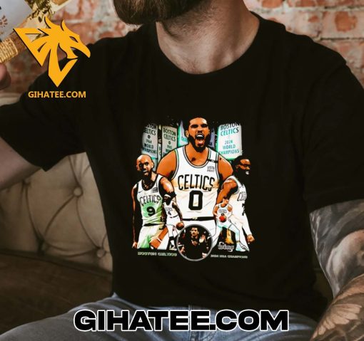 Jayson Tatum Wearing Boston Celtics Team 2024 Champions T-Shirt